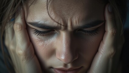 Closeup Portrait of a Young Woman Struggling with Intense Emotions During a Moment of Stress