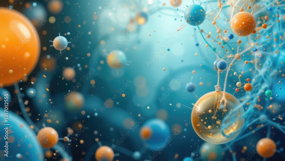 Wall mural colorful abstract representation of molecules and particles in a dynamic science background