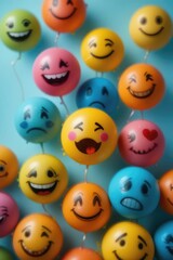 Colorful Balloons Featuring Various Smiley Faces Representing Different Emotions in Celebration