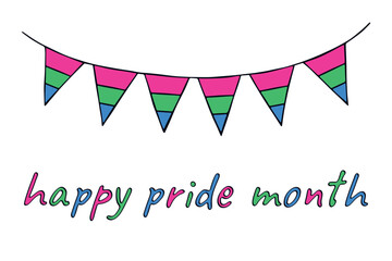 Obraz premium Colorful garland Polysexual pride flag Happy pride day LGBTQIA community Pride Month Vector hand drawn doodle for posters, stickers, logo, cards