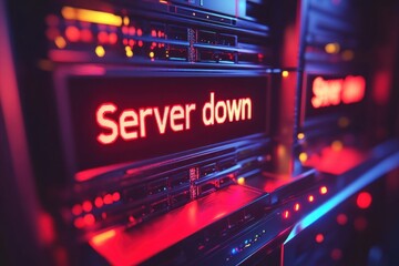 Server Down: Critical system failure in data center environment with illuminated display