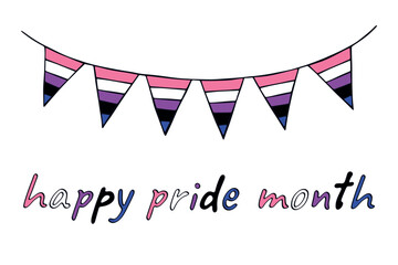 Obraz premium Colorful garland Gender fluid pride flag Happy pride day LGBTQIA community Pride Month Vector hand drawn doodle for posters, stickers, logo, cards