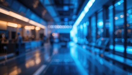 Contemporary Interior of a Modern Urban Space with Blue Lighting and Blurred Background
