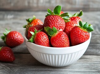 Fresh Strawberries in Bowl on Wooden Table for Healthy Eating