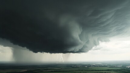 Fototapeta premium Dark storm cloud looming, intense weather formation in a dramatic sky, highlighting nature's power and unpredictability.