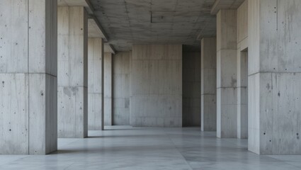 Modern Concrete Interior with Textured Columns and Open Space Bathed in Natural Light