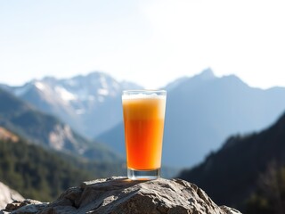 Tranquil Mountain Scene with Refreshing Drink