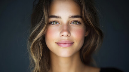 Fototapeta premium A close-up portrait of a young woman with a warm smile and captivating eyes.