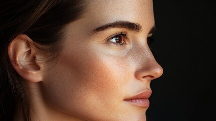 Fototapeta premium Close-up profile of a woman with flawless skin and natural makeup