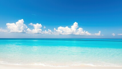 Fototapeta premium Serene Blue Sky Over Turquoise Ocean and White Sand Beach