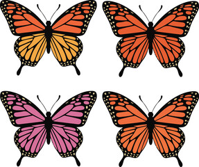 set of butterflies isolated on white