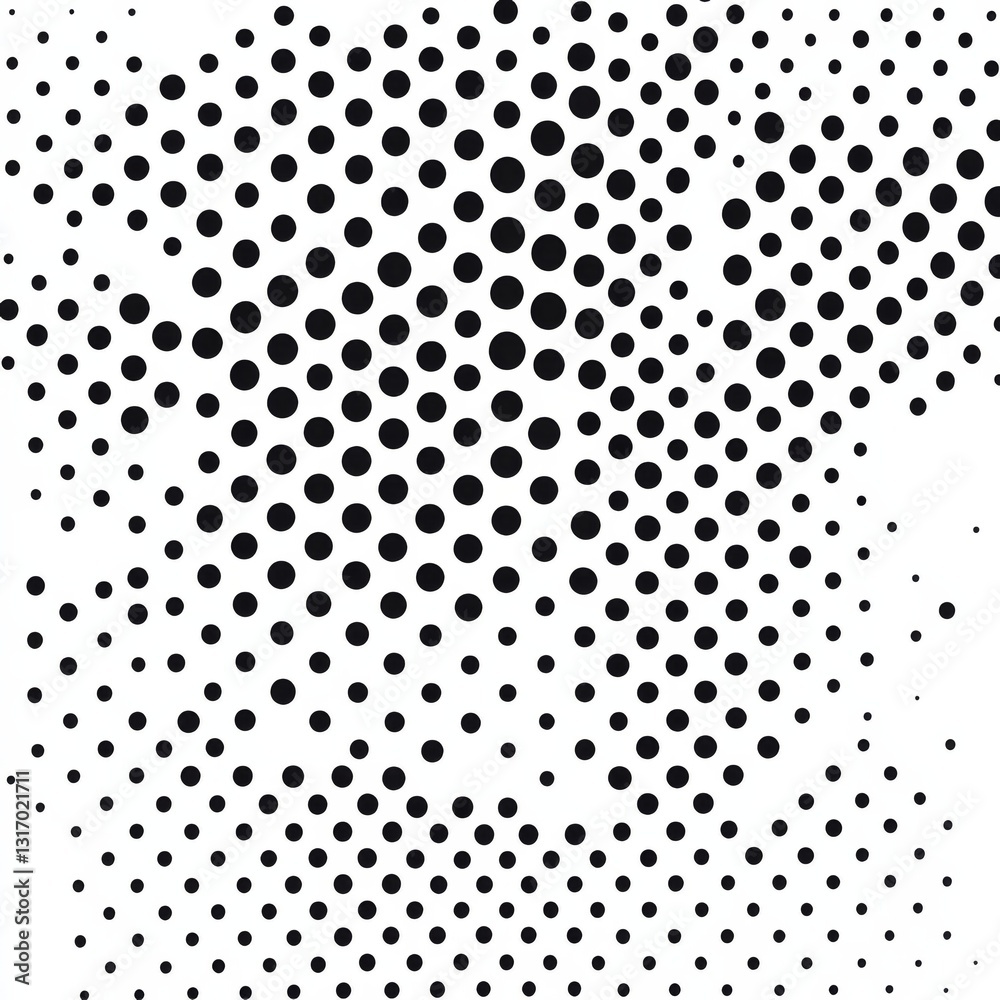 Aufkleber Abstract Halftone Pattern: Black Circles on White Background Creating a Dynamic Visual Texture 