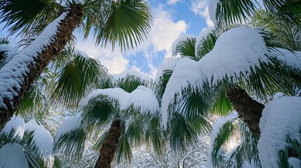 Snow Covered Palm Trees - Beautiful Winter Landscape Image