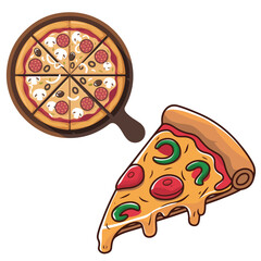 set of Pizza vector illustration outline coloring page silhouettes	
