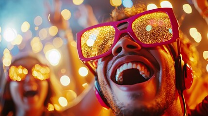 summer music festival concept. Celebration with Colorful Glasses and Joyful Smiles