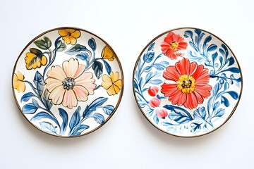 Hand-Painted Ceramic Wall Plates with Intricate Floral Designs