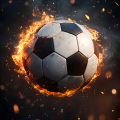 Fototapeta premium A flaming soccer ball showcases the intensity and excitement of a thrilling match atmosphere