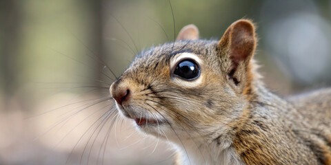 Obraz premium close up of squirrel face with bright eyes and detailed fur in natural outdoor setting