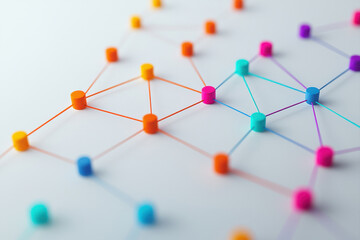 Colorful nodes connected by lines forming an abstract network structure.