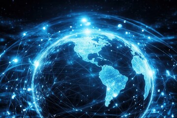 Fototapeta premium Planet earth glowing with futuristic network connections in space