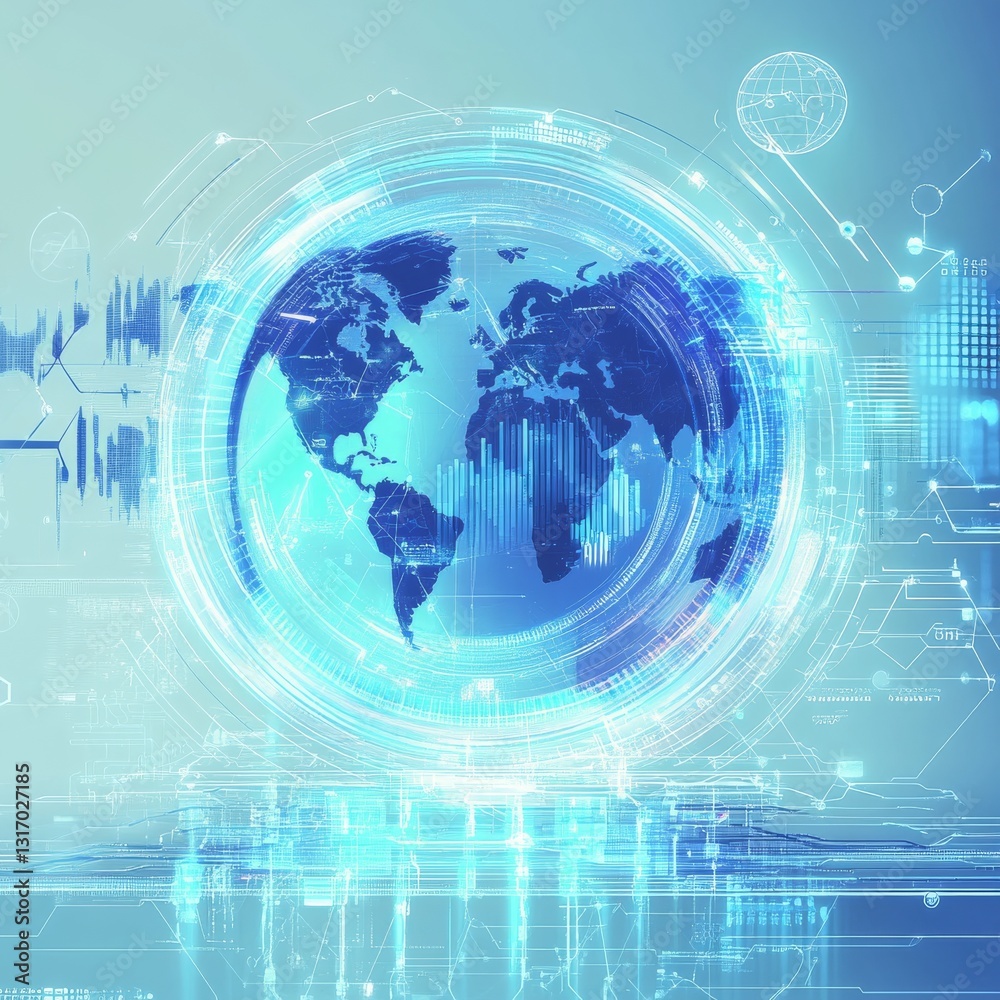 Aufkleber Global Digital Transformation: A Futuristic View of Data-Driven World, Connectivity, and Technological Advancement