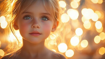 Fototapeta premium Child's Portrait, Golden Light, Bokeh Background