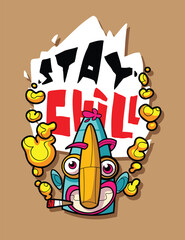 Chill and Relaxed Graphic Tee Artwork Trendy Casual Wear Illustration for T-Shirts