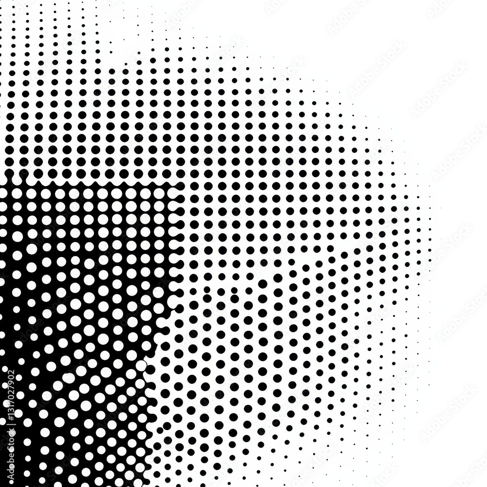 Poster Halftone Gradient: Minimalist Graphic Design with Black Circles on White Background, Creating a Dynamic and Modern Visual Effect.