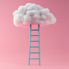 Reaching for the clouds.  A pastel-colored ladder climbs towards a fluffy cloud