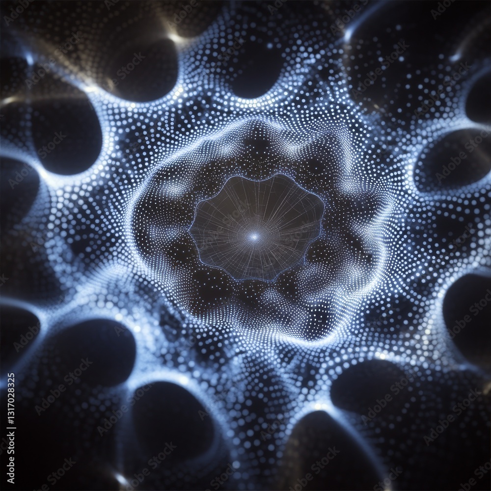 Poster Illuminated Abstract Tunnel of Dots: An Exploration of Light, Form, and Space with a unique perspective.