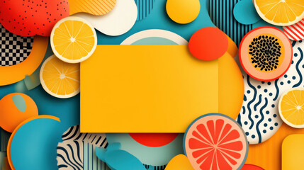 Fruit pop art, A vibrant mixed fruit platter with halftone textures in high fidelity.