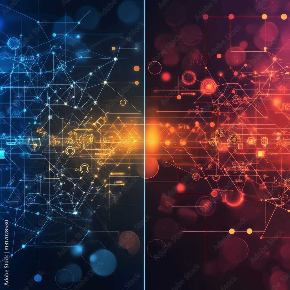 Leinwandbilder Interconnected Technologies: A Vibrant Fusion of Data Networks and Information Flow in a Futuristic Digital Landscape