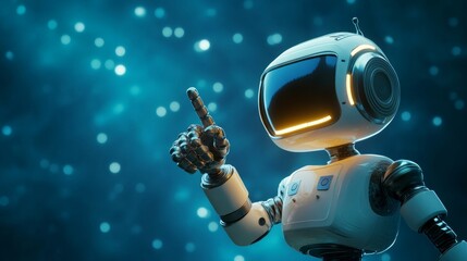 Bright and Cheerful Robot with Gleaming Metallic Body in Space