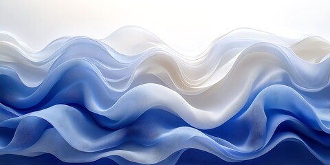 Blue and white fabric waves. Abstract background