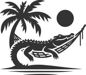 Crocodile lying in a hammock vector silhouette