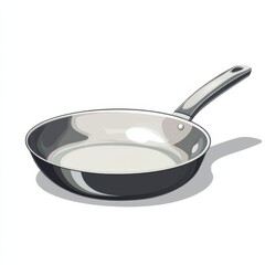 Silver Frying Pan Cookware Kitchen Utensil Isolated on White Background, Perfect for Cooking Delicious Meals at Home