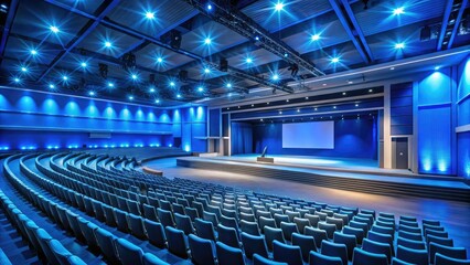 Naklejka premium Empty blue stage: perfect virtual event or conference background, blank and ready for your presentation.