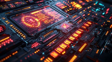 Naklejka premium Futuristic circuit board with glowing displays