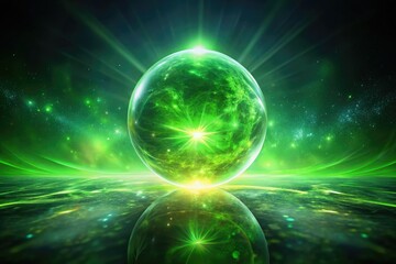 Ethereal green orb glows mystically against a dark backdrop, a captivating energy sphere captured in photography.