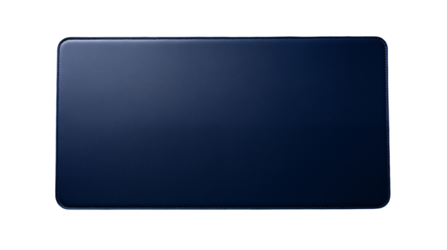 Dark Blue Leather Desk Pad Premium Office Supply, Elegant Texture on Wooden Surface, isolated on transparent background.