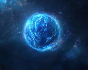 Glowing Blue Sphere in Cosmic Space with Stars and Nebulae Background