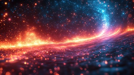 Obraz premium Cyber Big Data Flow Particles Bokeh. Digital Neural Network. Concept of AI Artificial Intelligence Technology Machine Deep Learning. Digital Communication. Science Technology Presentation