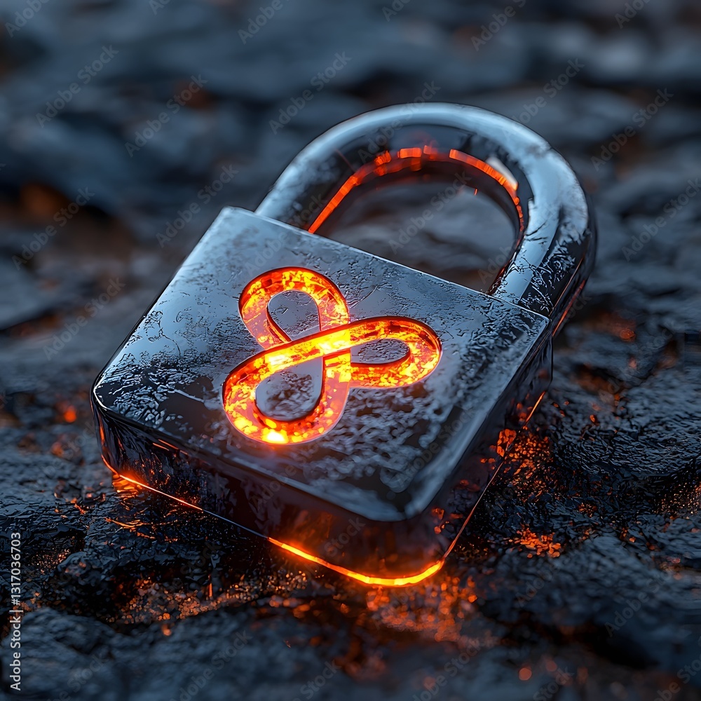 Canvas Prints minimalist glowing padlock icon with infinity symbol representing unbreakable security
