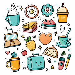 A set of cute hand-drawn doodle icons in a playful and sketchy style, perfect for stickers, digital designs, and branding. Created with generative AI