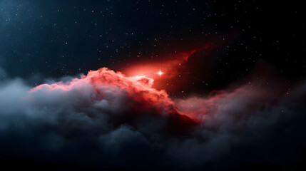 Fototapeta premium Red celestial clouds and stars illuminated in a dark night sky