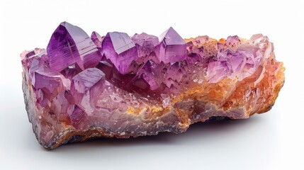 Amethyst gemstone piece on white isolated background, purple crystal object, isolated on white, high quality image