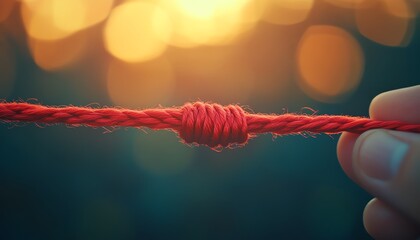 Symbolic red thread between two people, intertwined destinies, softfocus light, closeup emotional connection, dramatic photography, Midjourney V6