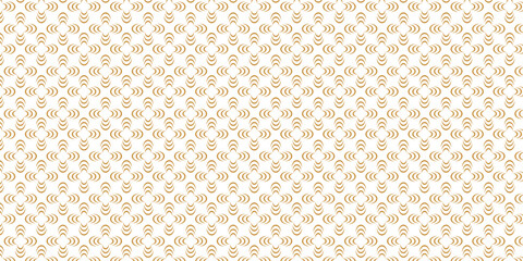 Golden vector floral seamless pattern. Abstract luxury geometric ornamental texture with small flower silhouettes. Gold and white simple ornament in oriental style.