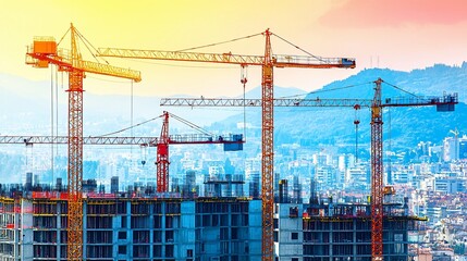 City Construction Cranes Sunrise