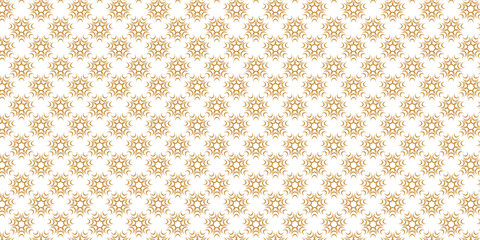 Golden vector floral seamless pattern. Abstract luxury geometric ornamental texture with small flower silhouettes. Gold and white simple ornament in oriental style.